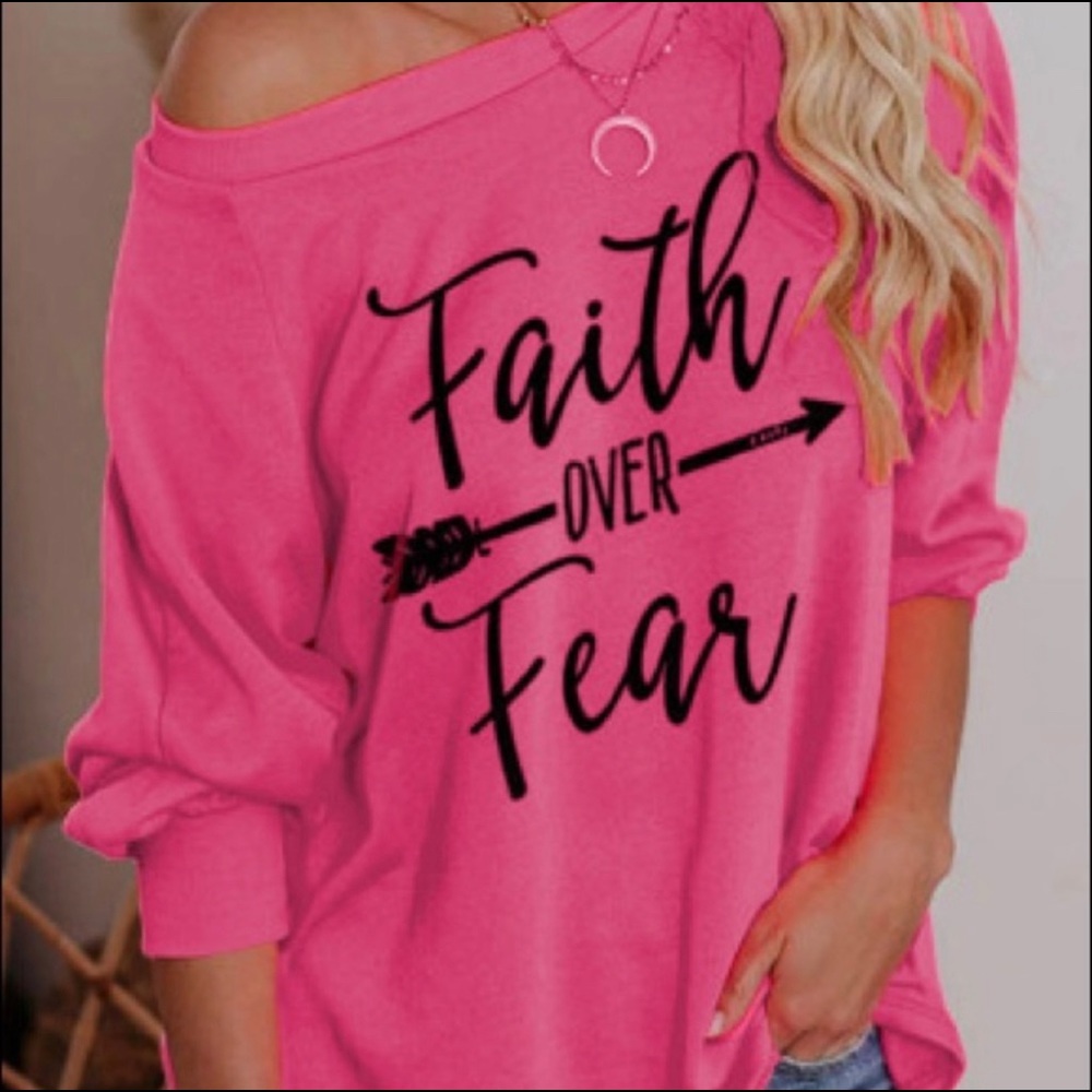 Trendy Faith Over Fear Pullover Top - Picture 3 of 4